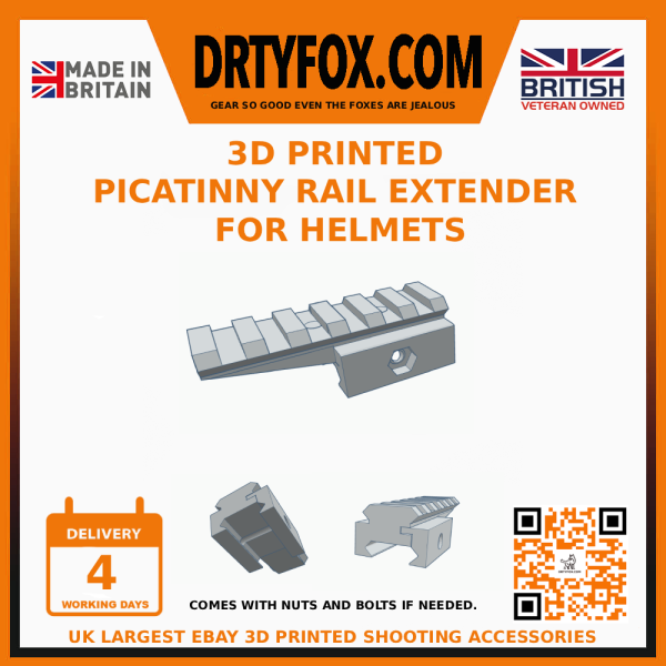 3D Printed Picatinny Rail Extender for Tactical Helmets