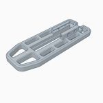3D model of a lightweight plastic platform with cutouts and a central groove for securing items.