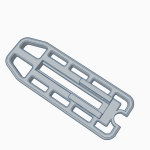 3D rendering of a lightweight, elongated plastic component with cutouts and a central slot.