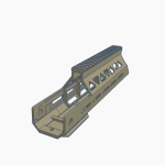 3D model of a firearm upper receiver with a rail system and cutouts for weight reduction.