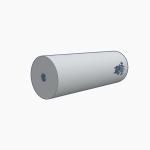 A cylindrical foam roller with a smooth surface and a logo on one side.
