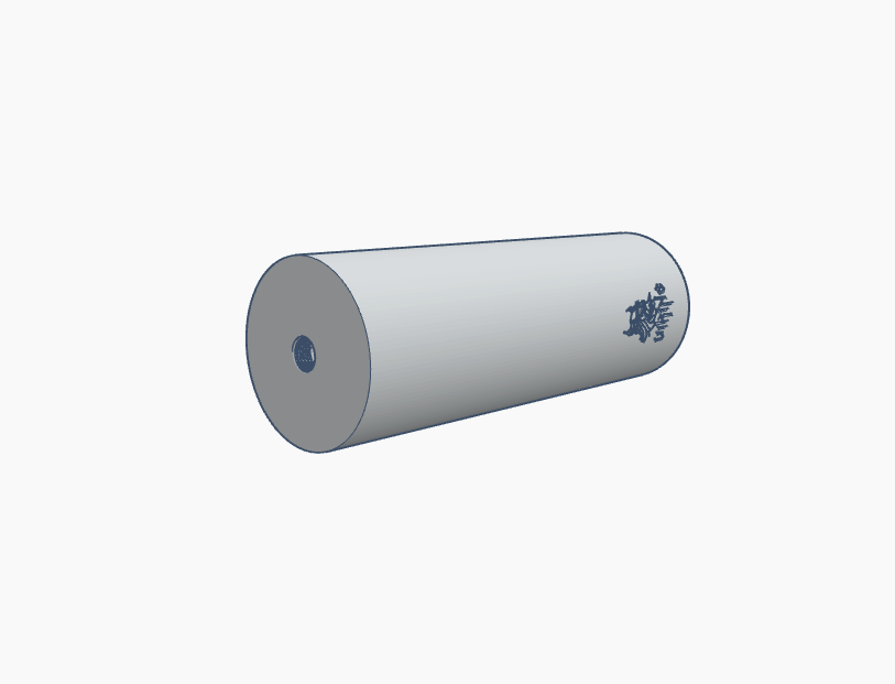 A cylindrical foam roller with a smooth surface and a logo on one side.