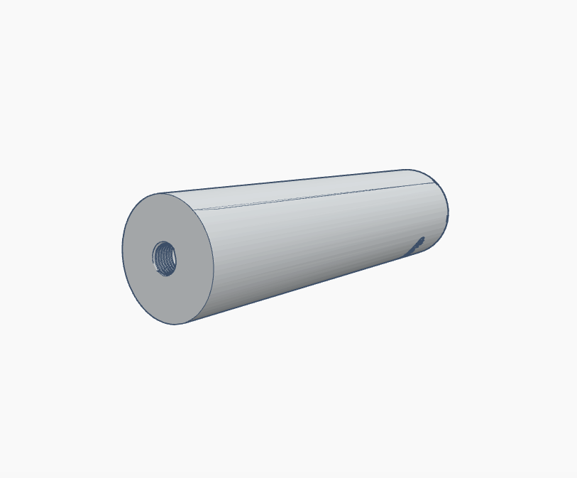 3D rendering of a cylindrical metal object with a threaded end, commonly used in various mechanical applications.